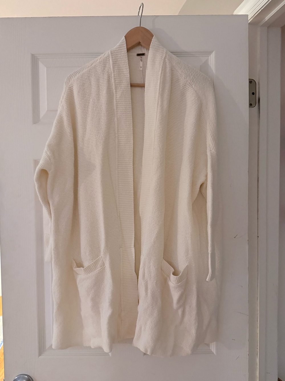 Free People Cream Open-Front Ribbed Knit Cardigan - Size XS